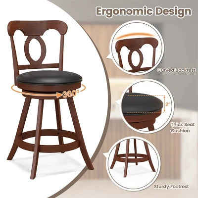 Costway Set Of 2 Bar Stools Swivel Counter Height Chairs With Footrest For Kitchen 7 Costway Set Of 2 Bar Stools Swivel Counter Height Chairs With Footrest For Kitchen - Image 5