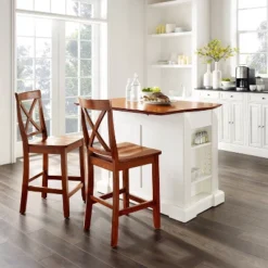 Coventry Drop Leaf Top Kitchen Island With 2 X-Back Stools White - Crosley -Dine Furniture GUEST 94c45404 e74b 4ee4 94df 800a8672b85d