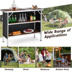 Costway Folding Camping Table Aluminum Portable Picnic Table With 2-Tier Shelves BlackCoffee 19 Costway Folding Camping Table Aluminum Portable Picnic Table With 2-Tier Shelves BlackCoffee -Dine Furniture GUEST 951ccdf4 5492 4a5f a150 7f82c58b1187