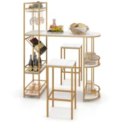 Costway 3 PCS Bar Table Set 2 Stools Storage Shelves Glass Holder Wine Rack Space Saving -Dine Furniture GUEST 96035ef2 d78c 43c2 aa26 64f10cdf0266
