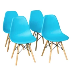 Costway Set Of 4 Modern Dining Side Chair Armless Home Office W/ Wood Legs White/Black/Blue -Dine Furniture GUEST 96b15446 1ea7 4311 ace1 9cba424fe723