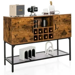 Costway Industrial Kitchen Buffet Sideboard 2-Door Console Table W/Open Shelf Wine Rack -Dine Furniture GUEST 96d37049 3b1d 480c acac 23b2e9256111