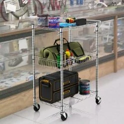 Costway 3-Tier Utility Cart Heavy Duty Wire Rolling Cart W/Handle Bar Storage Trolley 17 Costway 3-Tier Utility Cart Heavy Duty Wire Rolling Cart W/Handle Bar Storage Trolley -Dine Furniture GUEST 98d02784 9243 458a a8a0 e90d29180c10
