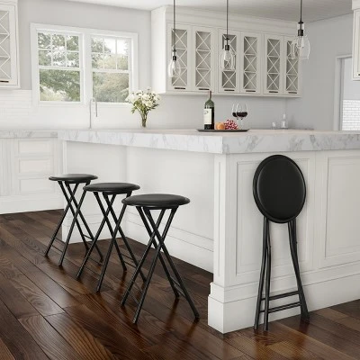 Set Of 4 Counter Height Bar Stools – 24-Inch Backless Folding Chairs With 300lb Capacity For Kitchen, Rec Room, Or Game Room By Trademark Home (Black) 7 Set Of 4 Counter Height Bar Stools – 24-Inch Backless Folding Chairs With 300lb Capacity For Kitchen, Rec Room, Or Game Room By Trademark Home (Black) - Image 5