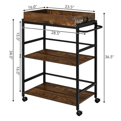 Costway 3-Tier Rolling Bar Cart Kitchen Serving Cart W/ Removable Tray & Handle 3 Costway 3-Tier Rolling Bar Cart Kitchen Serving Cart W/ Removable Tray & Handle