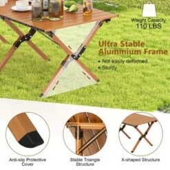 Costway Folding Aluminum Camping Table With Carry Bag Roll-Up Picnic Table With Wood Grain -Dine Furniture GUEST 9aef903b 30af 4683 8258 4b7eba288946
