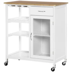 HOMCOM Utility Kitchen Cart, Rolling Kitchen Island Storage Trolley With Rack, Shelves, Drawer And Cabinet, White -Dine Furniture GUEST 9b815df4 40cf 46f4 97e2 435b696b21d1