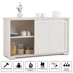 Costway Kitchen Storage Cabinet Sideboard Buffet Cupboard Wood Sliding Door Pantry White -Dine Furniture GUEST 9c2bf948 adb7 4ddc a82a 09db7b549e8a