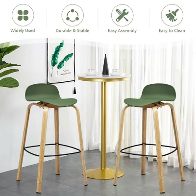 Costway Modern Set Of 4 Barstools 30inch Pub Chairs W/Low Back & Metal Legs Green 9 Costway Modern Set Of 4 Barstools 30inch Pub Chairs W/Low Back & Metal Legs Green - Image 7