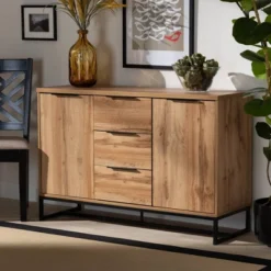 Reid Wood & Metal 3 Drawer Sideboard Buffet Oak/Black - Baxton Studio -Dine Furniture GUEST 9ce34f74 b95d 4b6f a930 0e91cdb67b96
