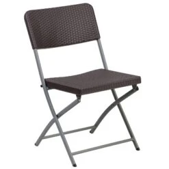 Emma And Oliver 6 Pack Brown Rattan Plastic Folding Chair With Gray Frame - Event Chair -Dine Furniture GUEST 9df7b073 a56f 4fa3 8843 a701b0c587d2