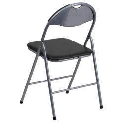 Emma And Oliver 2 Pack Black Vinyl Metal Folding Chair With Carrying Handle -Dine Furniture GUEST 9ed44d65 0e6e 4757 a8a7 b70e126223a3