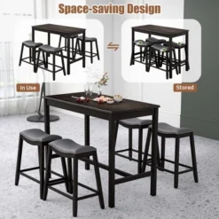 Costway 5PCS Bar Table Set Counter Height Table & Upholstered Saddle Stools Set For 4 -Dine Furniture GUEST 9ff2bbe6 04b1 403c b5f7 bbc5395595cf