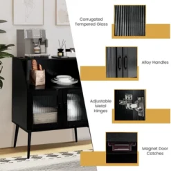 Costway Kitchen Storage Cupboard Buffet Cabinet Sideboard W/ Open Cubby & 2 Glass Doors -Dine Furniture GUEST a03a7a4e 17ef 45b7 8b11 9ec708b87ff0