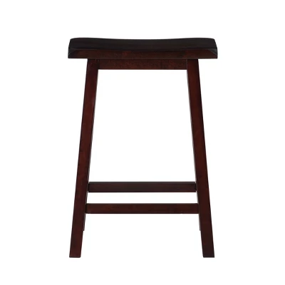 24" Saddle Counter Height Barstool Wood Brown - Linon 4 24" Saddle Counter Height Barstool Wood Brown - Linon - Image 2