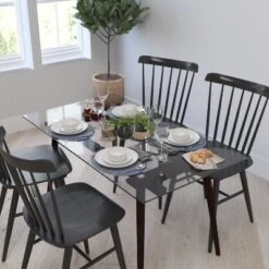 Merrick Lane 31.5" X 55" Rectangular Solid Wood Table With Glass Top -Dine Furniture GUEST a132c047 3354 44e1 b531 50e642e6d20b