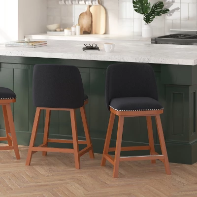 Merrick Lane Set Of 2 Charcoal Faux Linen Upholstered 24" Counter Stools With Nail Head Accent Trim And Walnut Wood Frames 3 Merrick Lane Set Of 2 Charcoal Faux Linen Upholstered 24" Counter Stools With Nail Head Accent Trim And Walnut Wood Frames