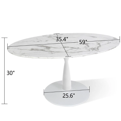 Harris 59'' Artificial Top Oval Dining Table With Pedestal Base In White-The Pop Maison 4 Harris 59'' Artificial Top Oval Dining Table With Pedestal Base In White-The Pop Maison - Image 2