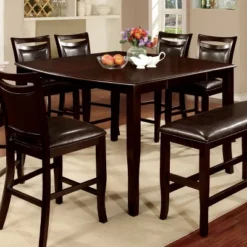 Burton Rounded Wooden Counter Extendable Dining Table Espresso - MiBasics