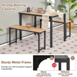 Costway Modern 3 PCS Dining Table Bench Set W/ Metal Frame & Wooden Tabletop -Dine Furniture GUEST a4c60986 94ed 4645 96b6 057acd7e237e