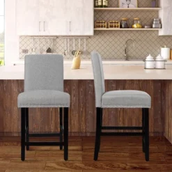 Costway Set Of 2 25'' Kitchen Breakfast Chairs Nailhead Bar Stools BeigeGray -Dine Furniture GUEST a4e6a181 8db6 48e2 9e0b 97bcf6d3e025