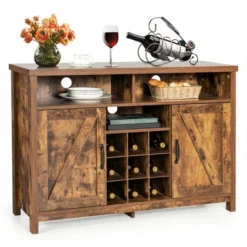 Costway Buffet Storage Cabinet Farmhouse Sideboard W/9-Bottle Wine Rack & 2 Doors 23 Costway Buffet Storage Cabinet Farmhouse Sideboard W/9-Bottle Wine Rack & 2 Doors -Dine Furniture GUEST a55fbbe7 9f77 40e7 9e97 ad102afa634a