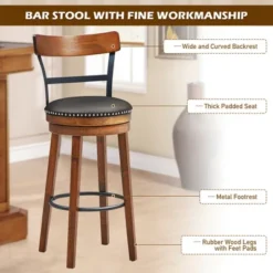 Costway Set Of 2/4 BarStool 30.5'' Swivel Pub Height Dining Chair With Rubber Wood Legs -Dine Furniture GUEST a5708692 64f0 44ba 9b73 217390ec95d2