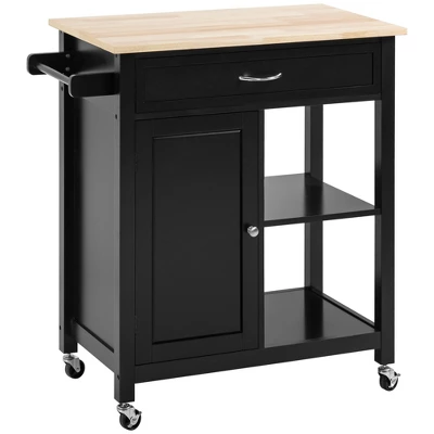 HOMCOM Rolling Kitchen Cart With Wood Top, Kitchen Island With Storage Drawer On Wheels For Dining Room 8 HOMCOM Rolling Kitchen Cart With Wood Top, Kitchen Island With Storage Drawer On Wheels For Dining Room - Image 6
