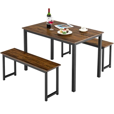 Tangkula 3pcs Dining Table Set For 4 Modern Industrial Counter Height Kitchen Table Set With 2 Benches For Dining Room Natural/Brown 12 Tangkula 3pcs Dining Table Set For 4 Modern Industrial Counter Height Kitchen Table Set With 2 Benches For Dining Room Natural/Brown - Image 10