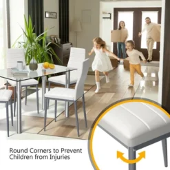 Costway 5 Piece Dining Set Table 29.6'' And 4 Chairs Glass Metal Kitchen Breakfast Furniture White -Dine Furniture GUEST a6aa935e 9bfd 4c4c 8817 b8bef8d131c1