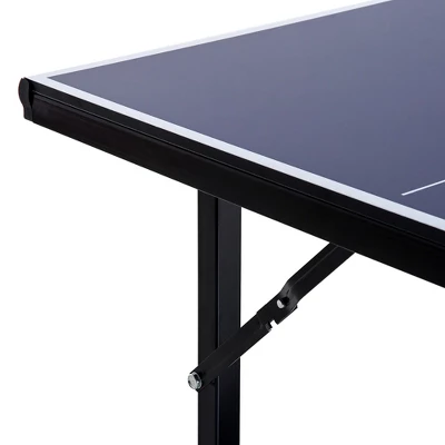 Soozier Midsize Table Tennis, Foldable Ping Pong Table With Net, Space Saving Folding Legs, Converts Into 2 Tables For Party Games, Cards, Blue 6 Soozier Midsize Table Tennis, Foldable Ping Pong Table With Net, Space Saving Folding Legs, Converts Into 2 Tables For Party Games, Cards, Blue - Image 4