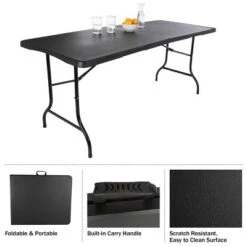 Folding Table Set - Set Of 2 Lightweight Portable Tables - 6-Foot-Long Plastic Tabletops For Camping, Parties, And Dining By Everyday Home (Black) -Dine Furniture GUEST a7e9d727 a885 4592 9b89 1ea4a8adbce6