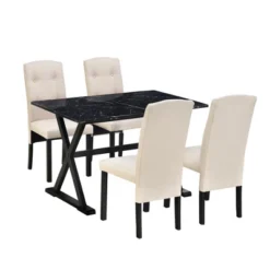 5 PCS Wood Dining Table Set With Faux Marble Tabletop And Upholstered Dining Chairs-ModernLuxe -Dine Furniture GUEST a871011b 6947 4d61 817f a9715596ec21
