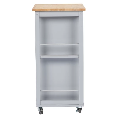 Yonkers Contemporary Kitchen Cart With Wood Top Light Gray - Baxton Studio 4 Yonkers Contemporary Kitchen Cart With Wood Top Light Gray - Baxton Studio - Image 2