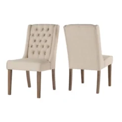 Set Of 2 Old Town Chestnut Finish Wingback Button Tufted Dining Chairs - Inspire Q -Dine Furniture GUEST a9268c31 4620 4017 8074 48f7f9cf8825