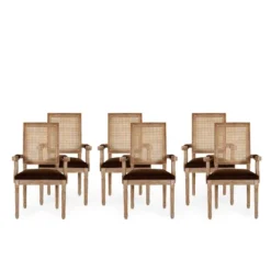 Set Of 6 Maria French Country Wood And Cane Upholstered Dining Chairs - Christopher Knight Home -Dine Furniture GUEST aa56b939 e053 4c67 8470 17d1edc3c179
