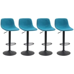 HOMCOM Adjustable Bar Stools Set Of 4, Swivel Bar Height Chairs Barstools Padded With Back For Kitchen, Counter, And Home Bar, Blue -Dine Furniture GUEST aab98fd7 6075 40b9 a276 ef2835578e26