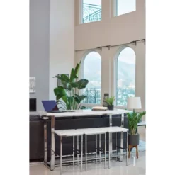 4pc Marmot Console Sofa Table Set With Power Outlet White Faux Marble/Chrome - Coaster