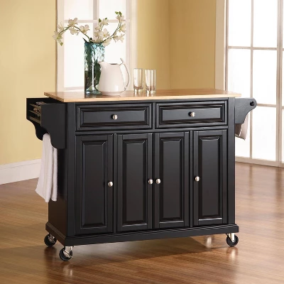 Full Size Wood Top Kitchen Cart Black - Crosley 3 Full Size Wood Top Kitchen Cart Black - Crosley