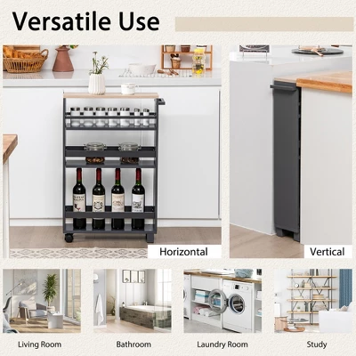 Costway 4-Tier Slim Kitchen Storage Cart Narrow Slide Out Trolley Adjustable Shelf WhiteGrey 9 Costway 4-Tier Slim Kitchen Storage Cart Narrow Slide Out Trolley Adjustable Shelf WhiteGrey - Image 7