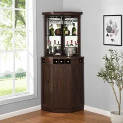 Home Source Charcoal Corner Bar Unit With Built-in Wine Rack And Lower Cabinet -Dine Furniture GUEST acab2d05 e920 44fe 92b0 f6b172c48919