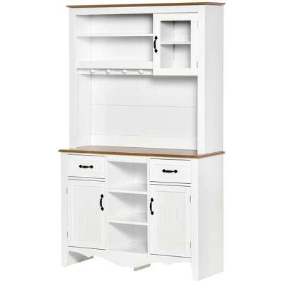 HOMCOM 71" Kitchen Buffet With Hutch, Farmhouse Style Storage Pantry With 2 Drawers, 3 Door Cabinets And 3 Shelves, White 5 HOMCOM 71" Kitchen Buffet With Hutch, Farmhouse Style Storage Pantry With 2 Drawers, 3 Door Cabinets And 3 Shelves, White - Image 3