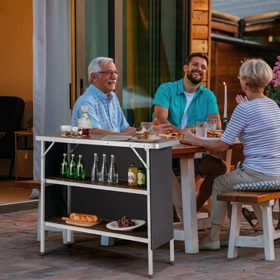 Costway Folding Camping Table Aluminum Portable Picnic Table With 2-Tier Shelves BlackCoffee 3 Costway Folding Camping Table Aluminum Portable Picnic Table With 2-Tier Shelves BlackCoffee