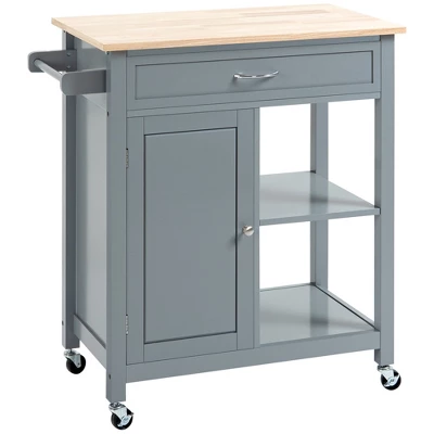 HOMCOM Rolling Kitchen Cart With Wood Top, Kitchen Island With Storage Drawer On Wheels For Dining Room 10 HOMCOM Rolling Kitchen Cart With Wood Top, Kitchen Island With Storage Drawer On Wheels For Dining Room - Image 8