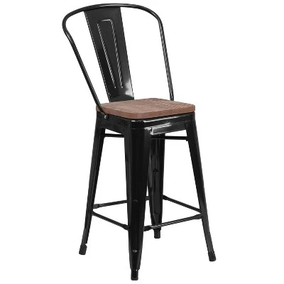 Merrick Lane Metal Dining Stool With Curved Slatted Back And Textured Wood Seat 16 Merrick Lane Metal Dining Stool With Curved Slatted Back And Textured Wood Seat - Image 14