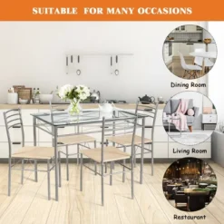 Costway 5 Piece Dining Set Table And 4 Chairs Glass Top Kitchen Breakfast Furniture Brown -Dine Furniture GUEST afc897e6 bdbd 46fc b638 4f289f445d11