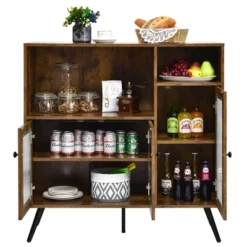 Costway Buffet Sideboard Kitchen Storage Cupboard W/ Glass Door & Adjustable Shelves -Dine Furniture GUEST b076a29d 6d5c 4f25 ad31 b802bff275de