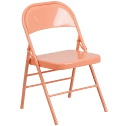 Emma And Oliver 2 Pack Sedona Coral Triple Braced & Double Hinged Metal Folding Chair -Dine Furniture GUEST b08a22a9 b187 4b78 9644 85b7870fddd1