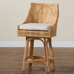 Bella Rattan Counter Stool Natural Brown/White - Baxton Studio -Dine Furniture GUEST b0fd157c 4660 41e2 ae00 90905dc6fda6