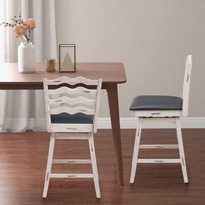 Costway Set Of 4 Swivel Bar Stools Bar Height Upholstered Faux Leather Dining Chairs 4 Costway Set Of 4 Swivel Bar Stools Bar Height Upholstered Faux Leather Dining Chairs - Image 2